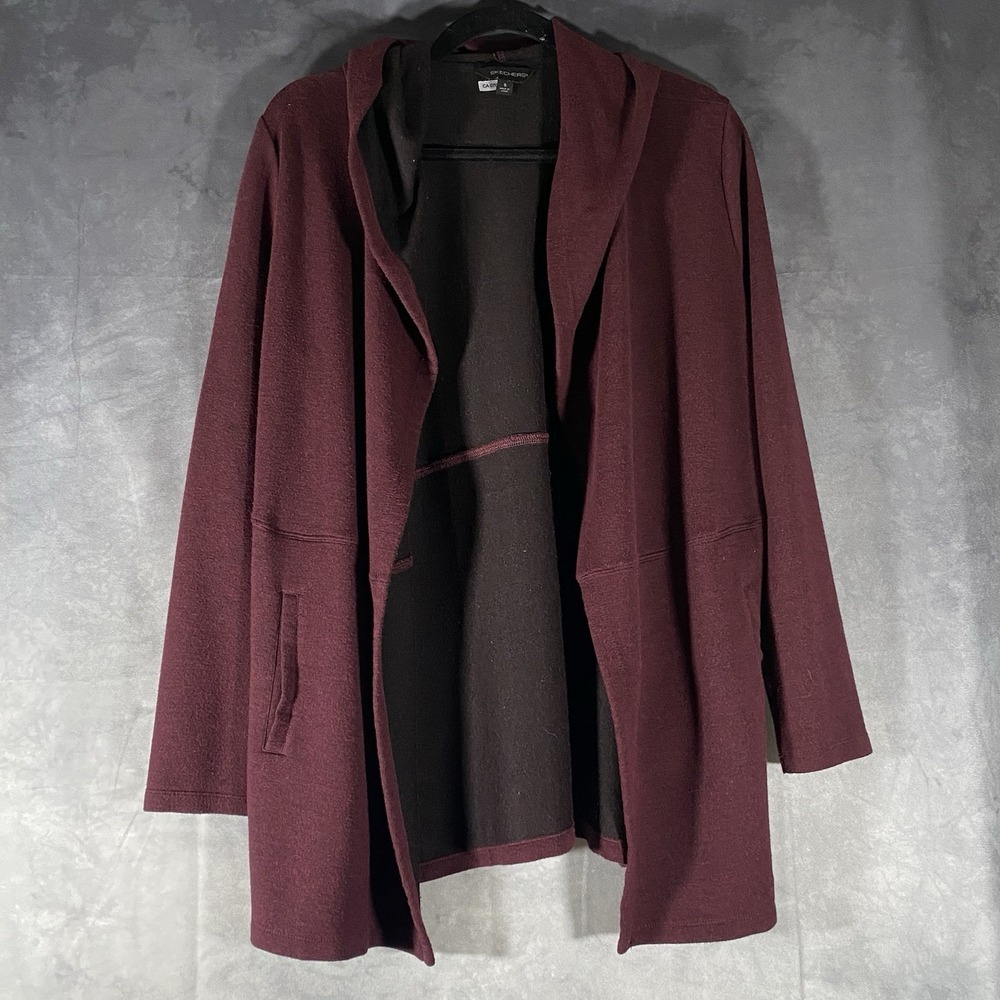 Skechers Purple‎ Hooded Cardigan Open Front Long Sleeve Womens Small Relaxed Fit